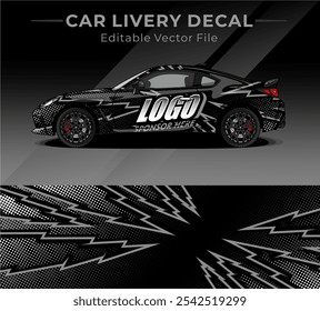 Decalque de envoltório de carro projeta vetor completo com preto, cinza cor relâmpago. Resumo de corrida e esporte fundo para a livery do carro ou etiqueta de vinil do carro de uso diário