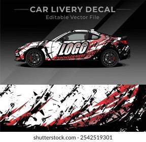 Car wrap decal designs full vector with white, red, black. Abstract racing and sport background for car livery or daily use car vinyl sticker