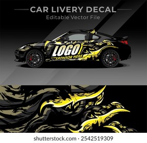 Etiqueta del abrigo del coche diseña el Vector lleno con el motivo amarillo del dragón, fondo negro. Fondo Abstractas de carreras y deporte para la librea del coche o etiqueta engomada del vinilo del coche del uso diario