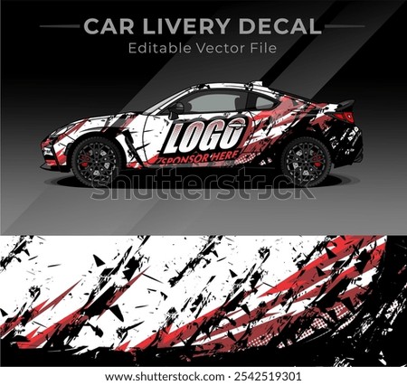 Car wrap decal designs full vector with white, red, black. Abstract racing and sport background for car livery or daily use car vinyl sticker