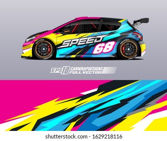 Car wrap decal graphic design. Abstract stripe racing background designs for wrap cargo van, race car, pickup truck, adventure vehicle. Full vector Eps 10