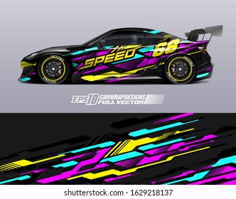 Car wrap decal graphic design. Abstract stripe racing background designs for wrap cargo van, race car, pickup truck, adventure vehicle. Full vector Eps 10