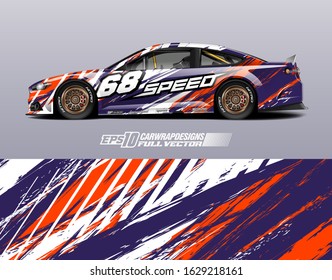 Car wrap decal graphic design. Abstract stripe racing background designs for wrap cargo van, race car, pickup truck, adventure vehicle. Full vector Eps 10