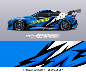 Car wrap decal graphic design. Abstract stripe racing background designs for wrap cargo van, race car, pickup truck, adventure vehicle. Full vector Eps 10