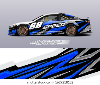 Car wrap decal graphic design. Abstract stripe racing background designs for wrap cargo van, race car, pickup truck, adventure vehicle. Full vector Eps 10