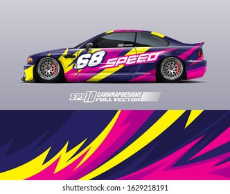 Car wrap decal graphic design. Abstract stripe racing background designs for wrap cargo van, race car, pickup truck, adventure vehicle. Full vector Eps 10