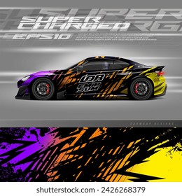 Car wrap decal graphic design. Abstract stripe racing background designs for wrap cargo van, race car, pickup truck, adventure vehicle. Eps 10