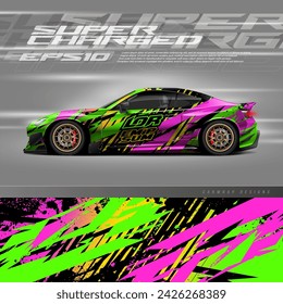 Car wrap decal graphic design. Abstract stripe racing background designs for wrap cargo van, race car, pickup truck, adventure vehicle. Eps 10