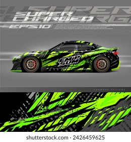 Car wrap decal graphic design. Abstract stripe racing background designs for wrap cargo van, race car, pickup truck, adventure vehicle. Eps 10