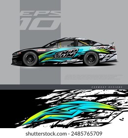 Car wrap decal graphic design. Abstract stripe racing background designs for wrap cargo van, race car, pickup truck, adventure vehicle. Eps 10
