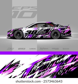 Car wrap decal graphic design. Abstract stripe racing background designs for wrap cargo van, race car, pickup truck, adventure vehicle. Eps 10