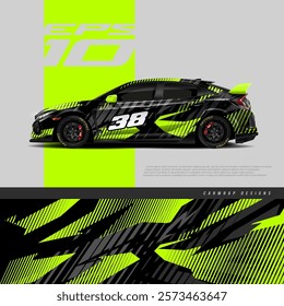 Car wrap decal graphic design. Abstract stripe racing background designs for wrap cargo van, race car, pickup truck, adventure vehicle. Eps 10