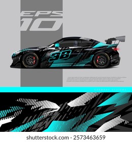 Car wrap decal graphic design. Abstract stripe racing background designs for wrap cargo van, race car, pickup truck, adventure vehicle. Eps 10