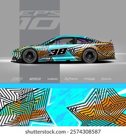 Car wrap decal graphic design. Abstract stripe racing background designs for wrap cargo van, race car, pickup truck, adventure vehicle. Eps 10