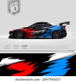 Car wrap decal graphic design. Abstract stripe racing background designs for wrap cargo van, race car, pickup truck, adventure vehicle. Eps 10