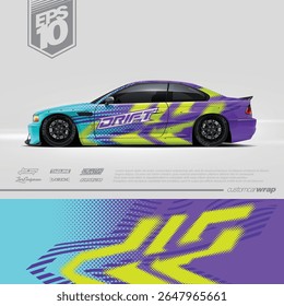 Car wrap decal graphic design. Abstract stripe racing background designs for wrap cargo van, race car, pickup truck, adventure vehicle. Eps 10