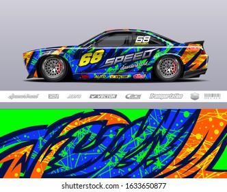 Car wrap decal graphic vector kit. Abstract stripe racing background designs for vinyl wrap race car, cargo van, pickup truck, adventure vehicle. Eps 10