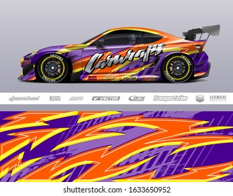 Car wrap decal graphic vector kit. Abstract stripe racing background designs for vinyl wrap race car, cargo van, pickup truck, adventure vehicle. Eps 10