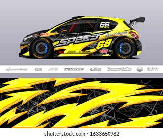 Car wrap decal graphic vector kit. Abstract stripe racing background designs for vinyl wrap race car, cargo van, pickup truck, adventure vehicle. Eps 10