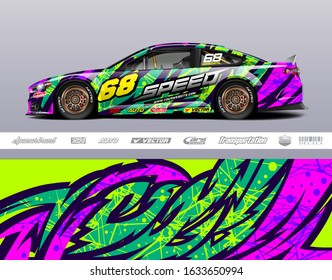 Car wrap decal graphic vector kit. Abstract stripe racing background designs for vinyl wrap race car, cargo van, pickup truck, adventure vehicle. Eps 10