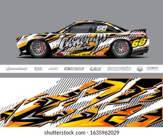 Car wrap decal graphic vector kit. Abstract stripe racing background designs for vinyl wrap race car, cargo van, pickup truck, adventure vehicle. Eps 10