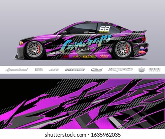 Car wrap decal graphic vector kit. Abstract stripe racing background designs for vinyl wrap race car, cargo van, pickup truck, adventure vehicle. Eps 10