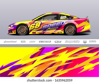 Car wrap decal graphic vector kit. Abstract stripe racing background designs for vinyl wrap race car, cargo van, pickup truck, adventure vehicle. Eps 10