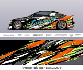 Car wrap decal graphic vector kit. Abstract stripe racing background designs for vinyl wrap race car, cargo van, pickup truck, adventure vehicle. Eps 10