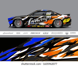 Car wrap decal graphic vector kit. Abstract stripe racing background designs for vinyl wrap race car, cargo van, pickup truck, adventure vehicle. Eps 10