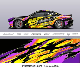 Car wrap decal graphic vector kit. Abstract stripe racing background designs for vinyl wrap race car, cargo van, pickup truck, adventure vehicle. Eps 10