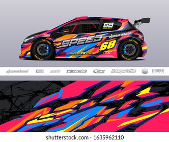 Car wrap decal graphic vector kit. Abstract stripe racing background designs for vinyl wrap race car, cargo van, pickup truck, adventure vehicle. Eps 10