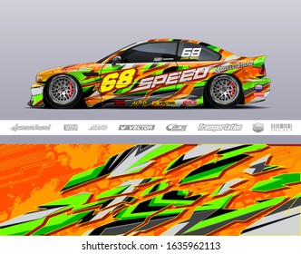 Car wrap decal graphic vector kit. Abstract stripe racing background designs for vinyl wrap race car, cargo van, pickup truck, adventure vehicle. Eps 10