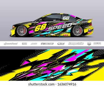 Car wrap decal graphic vector kit. Abstract stripe racing background for vinyl wrapping race car, cargo van, pickup truck, adventure vehicle. Eps 10
