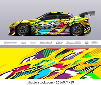 Car wrap decal graphic vector kit. Abstract stripe racing background for vinyl wrapping race car, cargo van, pickup truck, adventure vehicle. Eps 10