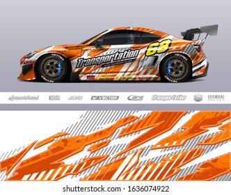 Car wrap decal graphic vector kit. Abstract stripe racing background for vinyl wrapping race car, cargo van, pickup truck, adventure vehicle. Eps 10