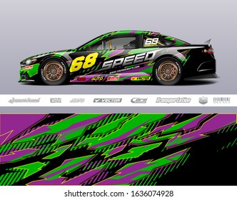 Car wrap decal graphic vector kit. Abstract stripe racing background for vinyl wrapping race car, cargo van, pickup truck, adventure vehicle. Eps 10