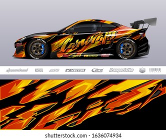 Car wrap decal graphic vector kit. Abstract stripe racing background for vinyl wrapping race car, cargo van, pickup truck, adventure vehicle. Eps 10