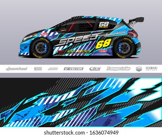Car wrap decal graphic vector kit. Abstract stripe racing background for vinyl wrapping race car, cargo van, pickup truck, adventure vehicle. Eps 10