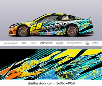 Car wrap decal graphic vector kit. Abstract stripe racing background for vinyl wrapping race car, cargo van, pickup truck, adventure vehicle. Eps 10