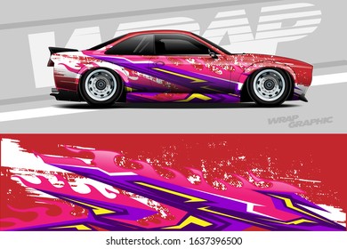 Car wrap decal graphic vector kit. Abstract stripe racing background