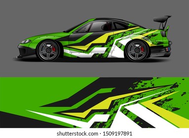 Car wrap decal graphics. Abstract green stripe, grunge racing and sport background for racing livery or daily use car vinyl sticker
