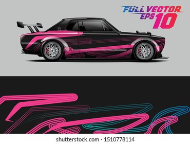 Car wrap decal graphics. Abstract neon stripe, grunge racing and sport background for racing livery or daily use car vinyl sticker