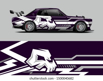 Car wrap decal graphics design concept. Abstract with simple skull stripe and sport background for racing livery or daily use car. ready to print vinyl sticker