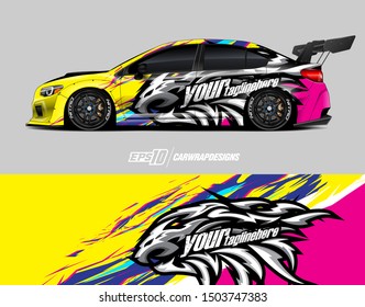 Car wrap decal graphics. Lion head tribal illustration. Abstract racing and sport background for racing livery or daily use car vinyl sticker.