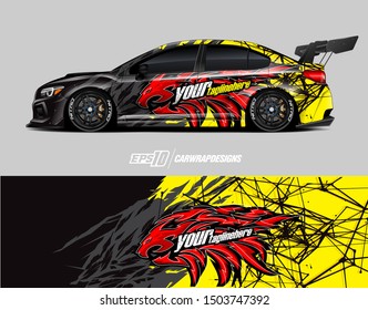 Car wrap decal graphics. Lion head tribal illustration. Abstract racing and sport background for racing livery or daily use car vinyl sticker.