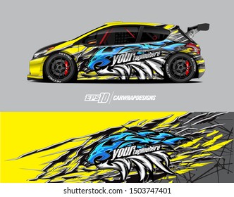 Car wrap decal graphics. Lion head tribal illustration. Abstract racing and sport background for racing livery or daily use car vinyl sticker.