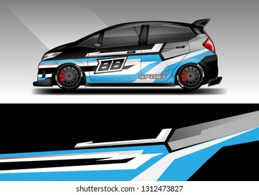 Car wrap decal racing design vector. Graphic abstract background designs for vehicle