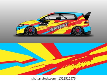 Car wrap decal racing design vector. Graphic abstract background designs for vehicle