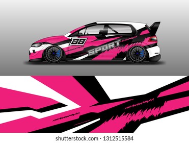 Car wrap decal racing design vector. Graphic abstract background designs for vehicle