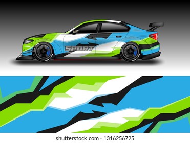 Car wrap decal racing design vector. Graphic abstract background designs for vehicle 